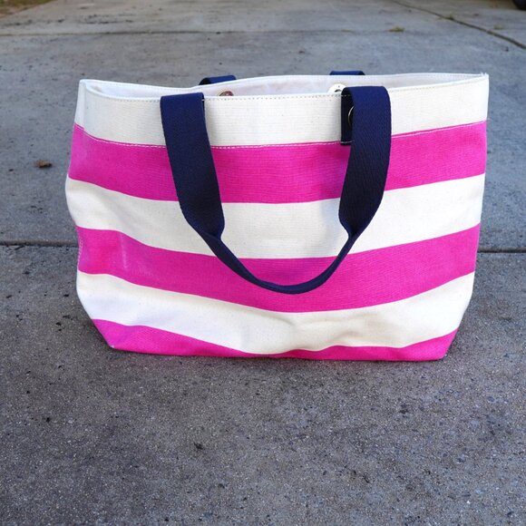 Tommy Hilfiger Classic Pink Striped Canvas Beach Tote Bag - Picture 6 of 11